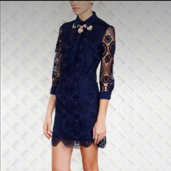 Taylor Navy Lace Dress Size 6 Scolloped Bottom - Picture 1 of 11